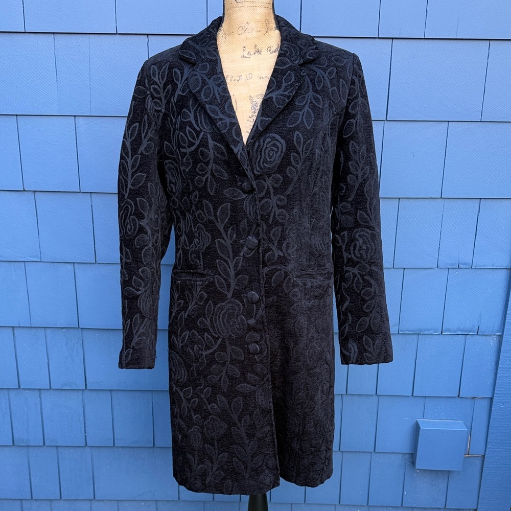 Giacca Black Floral couch fabric tapestry Women's coat jacket large